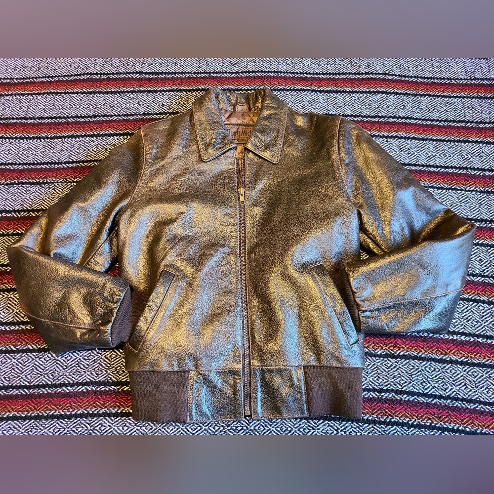 1990's Dona Michi Women's Leather Bomber Jacket Size XS